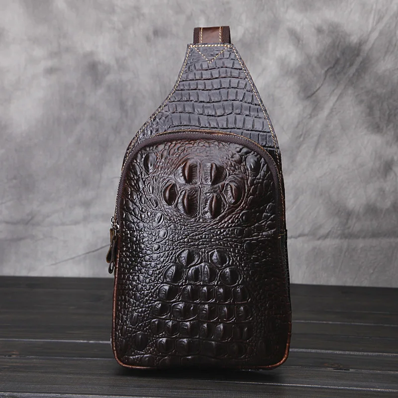 

Leather crocodile pattern cowhide men's breast bag sports outdoor leisure fashion simple and versatile business large capacity t
