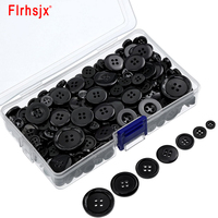 350Pcs Black Color Round Buttons 9MM-25MM 4 Holes Resin Buttons with Storage Box for Clothes Bags Shirt Sewing Crafting Buttons