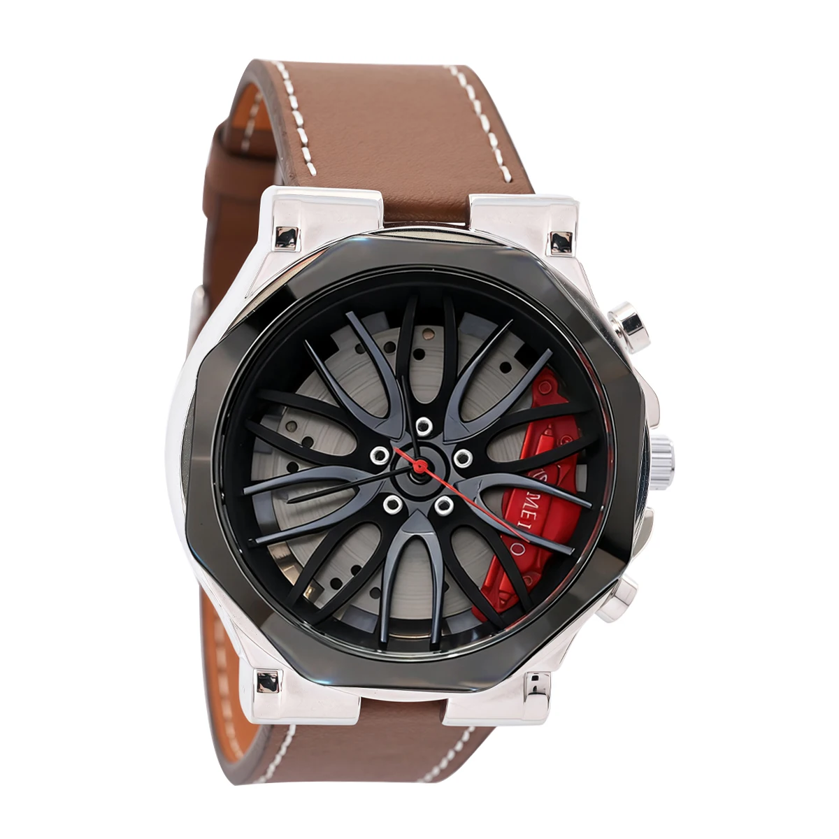 

Мужские спортивные часы с дизайном автомобильного диска - хронограф для активного отдыха с кожаным ремешком для любителей походов и кемпинга