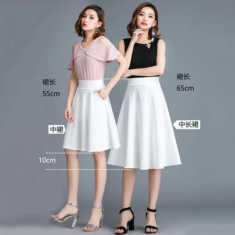 Elegant Black Women Long Suits Skirts For Office Ladies Pockets Casual Loose A-Line High Waist Midi Skirt