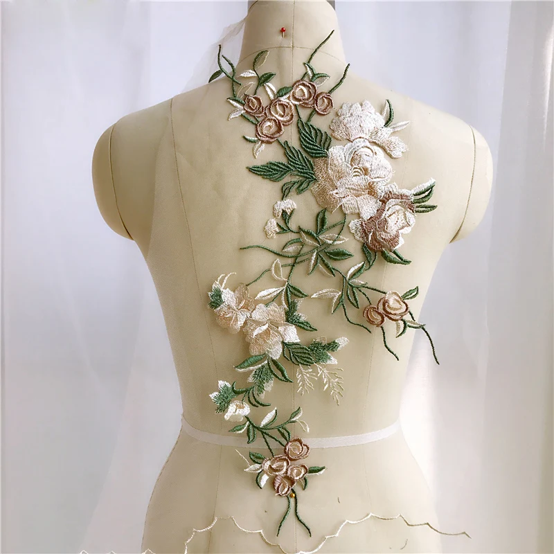 1Pc Haft Kwiat Naszywka Aplikacja Dekoracja odzieży ślubnej Naszywki Boutonniere 49 * 21cm