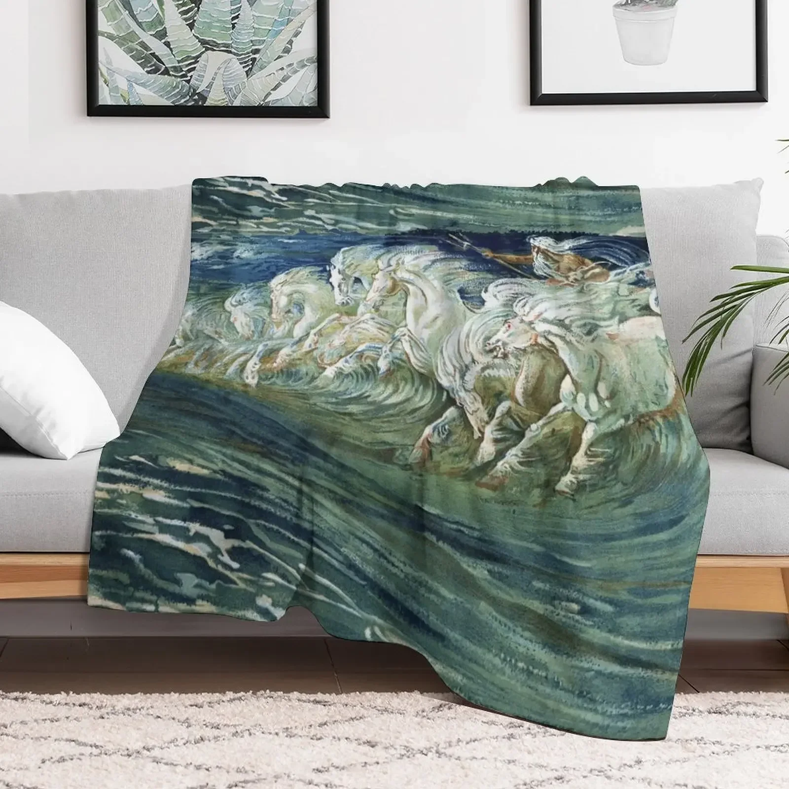 SEA HORSES OF NEPTUNE AMONG WAVES Throw Blanket Furry Cute Blankets