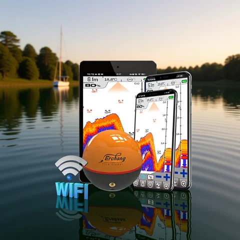 Erchang F68 WIFI Balık Bulucu 100M Kablosuz Balıkçılık Sonda Yankı Sonda Tespit Bulucu Göl Deniz Balıkçılığı IOS ve Android için