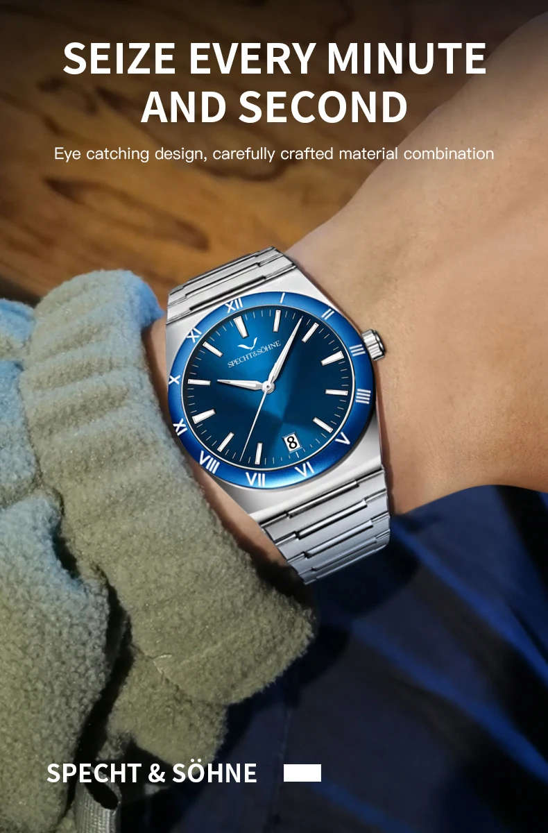 Dropshipping New Fashion Specht & Söhne Luxury Quartz Watch For Men 38MM Stainless Steel Watch Sapphire Crystal 50M Waterproof image 5