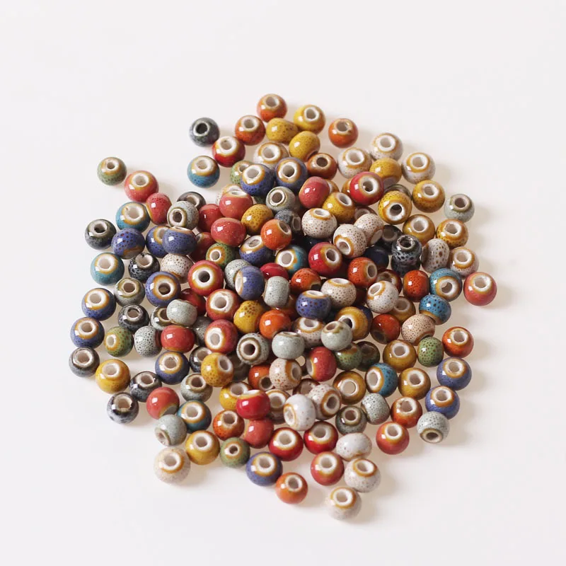 50PCS 6mm Ethnic Style Fashion Ceramic Beads DIY Hole Beads Handmade Porcelain Beads For Jewelry Making