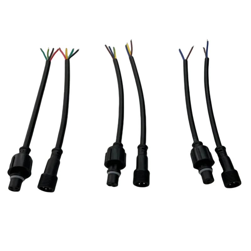 2/3/4 Core 18AWG Round Wire Waterproof Pigtails Extension Cable Male Female XConnect Style Black 50cmLong Each