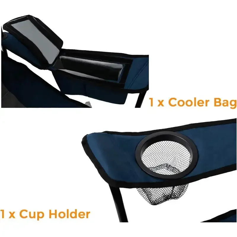 Quad Camp Chair w/ Built-In Cooler and Cup Holder, Includes Carry Bag - Navy/Gray