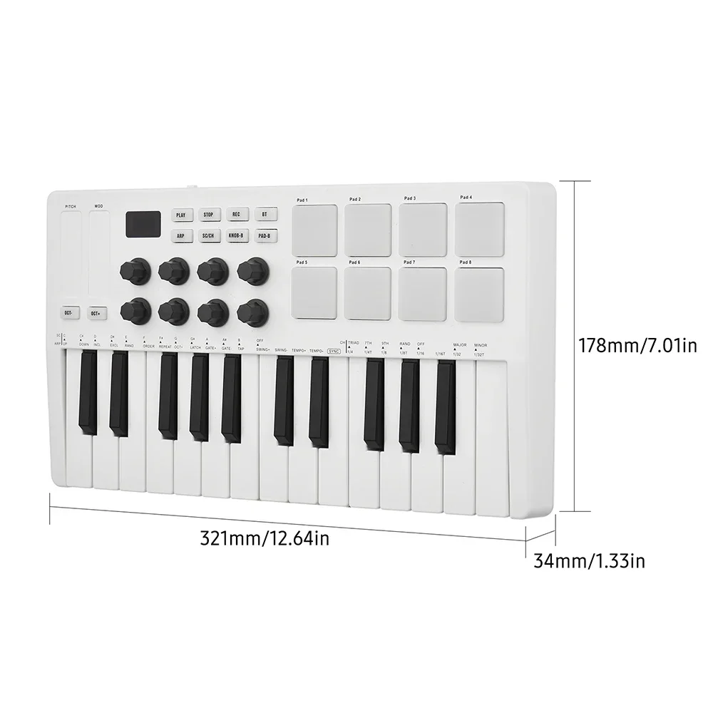 M-VAVE 25 Midi Keyboard Portable USB MIDI Keyboard Controller with 8 Backlit Drum Pads 8 Knobs 8 RGB Sensitive Keys