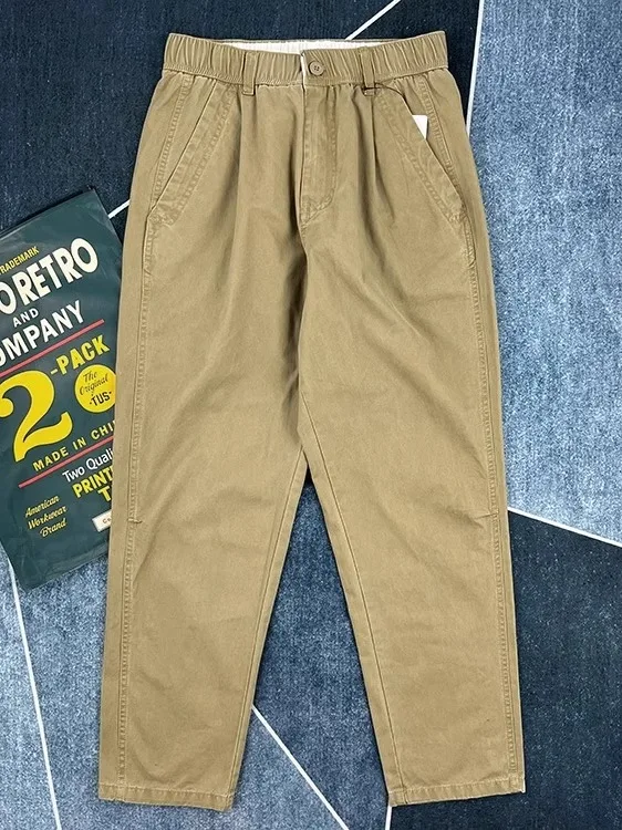 

Pure Cotton Cone-aped Casual Pants Men's Spring Autumn Straight Workwear Long Pants American Retro Japanese Sle Weathered...