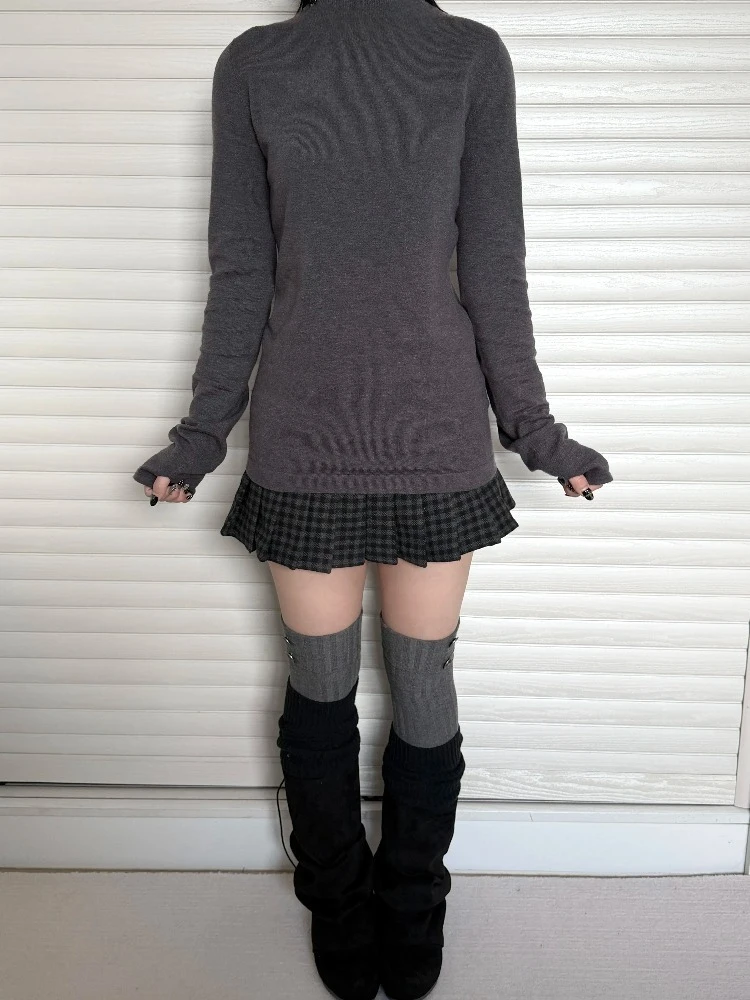 Damen-Strickoberteile, einfarbig, figurbetont, Pullover im europäischen Retro-Stil, mit hohem Kragen, Knopfleiste, mittellang, vielseitig einsetzbar, für den täglichen Gebrauch.