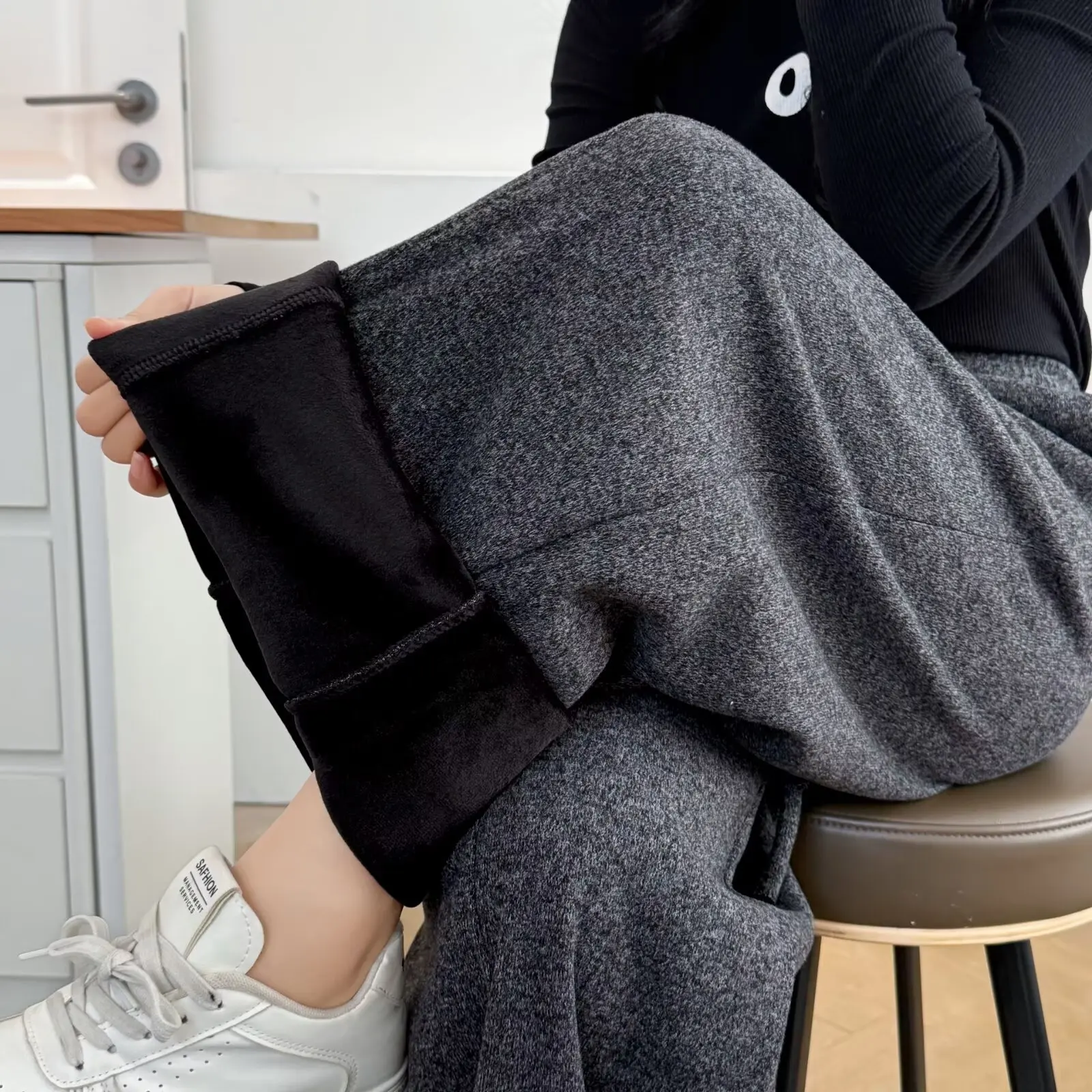 

Зимние простые повседневные теплые флисовые и утепленные шерстяные широкие брюки XXXXL, модная женская одежда больших размеров, прямые брюки 2017,