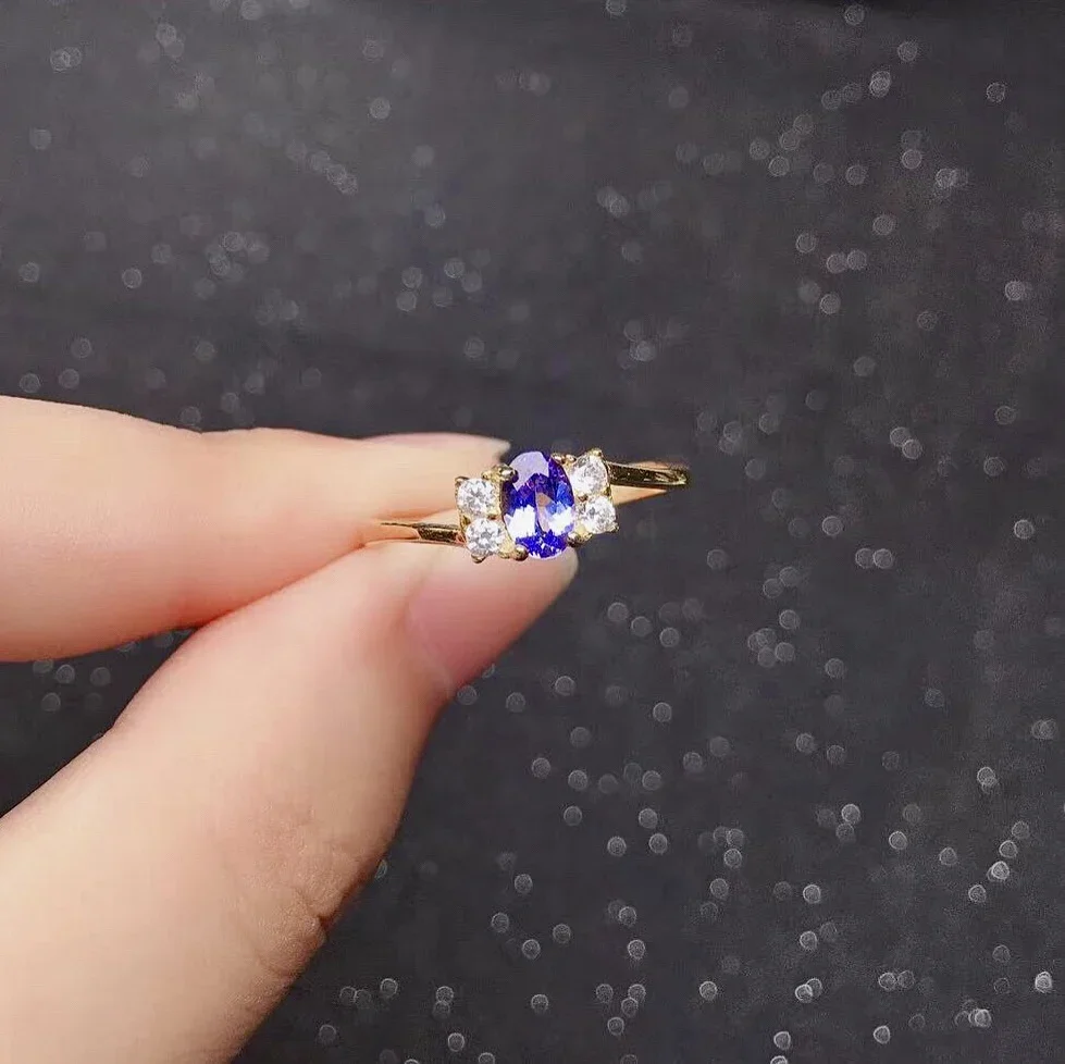 

Модное серебряное кольцо с танзанитом для повседневного ношения, 4 мм * 6 мм, 0,5 карата, серебряное кольцо с натуральным танзанитом, твердое кольцо из серебра 925 пробы с драгоценным камнем