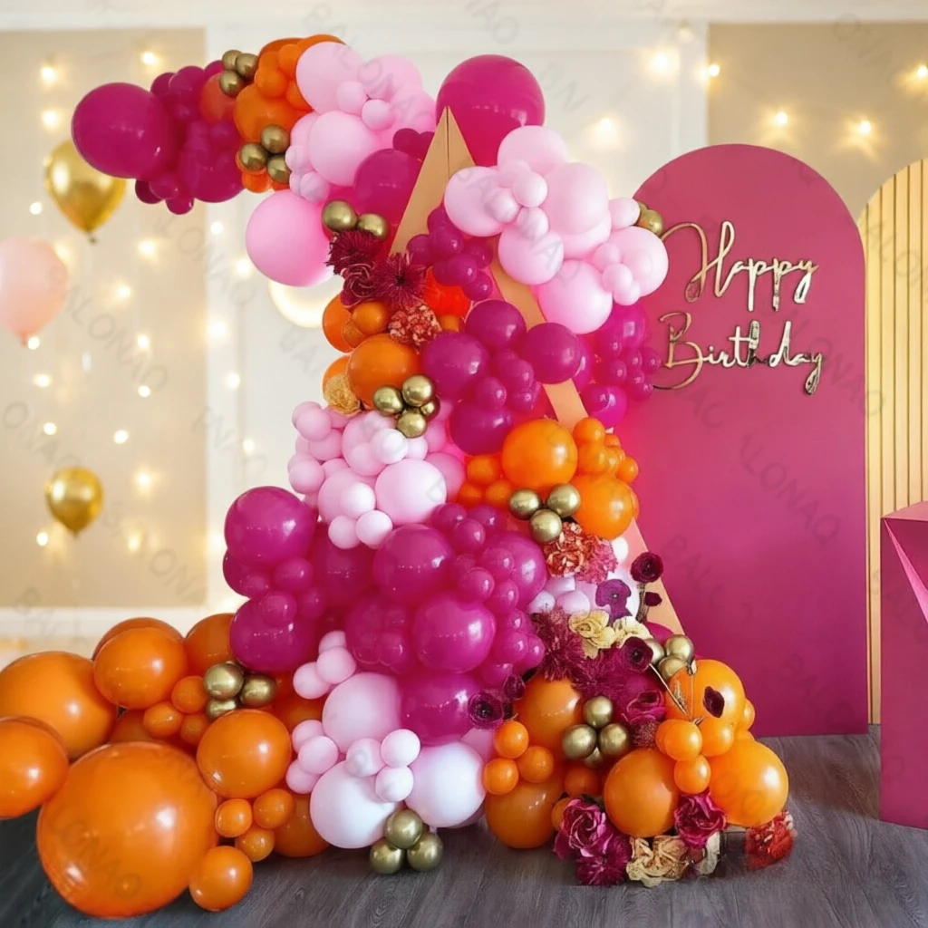 122-teiliges Rosenrot-Orange Ballongirlanden-Set, Rosa Ballonbogen-Kits, Ballongirlanden-Dekoration für Valentinstag