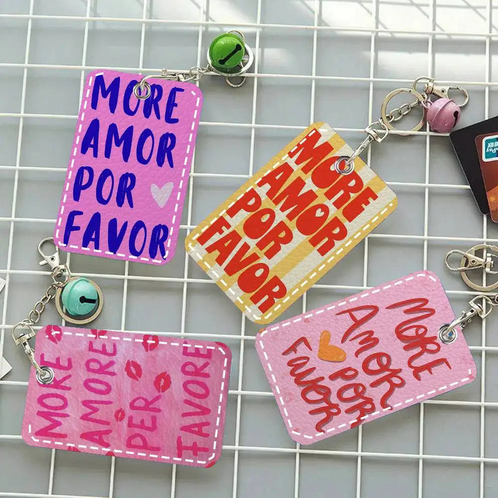 More Amor Por Favor Card Case Keychain Access Card Bag Key Tag Ring Leather Card Holder Key Ring Access