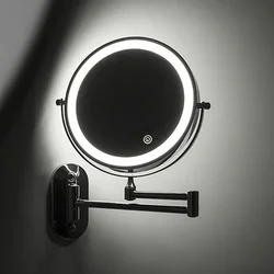 Espejo de maquillaje plegable de pared dorada, luz de relleno de doble cara, aumento, carga USB, Led Tricolor, atenuación, espejos cosméticos de baño