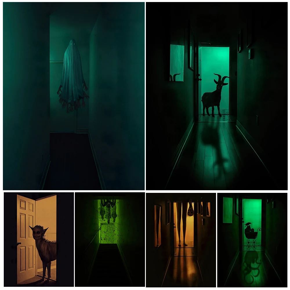 

Black Goats And Creepy Haunted Houses Wall Art Canvas Painting Paganism Horror Demon Art Poster Print Home Decoration Unframed