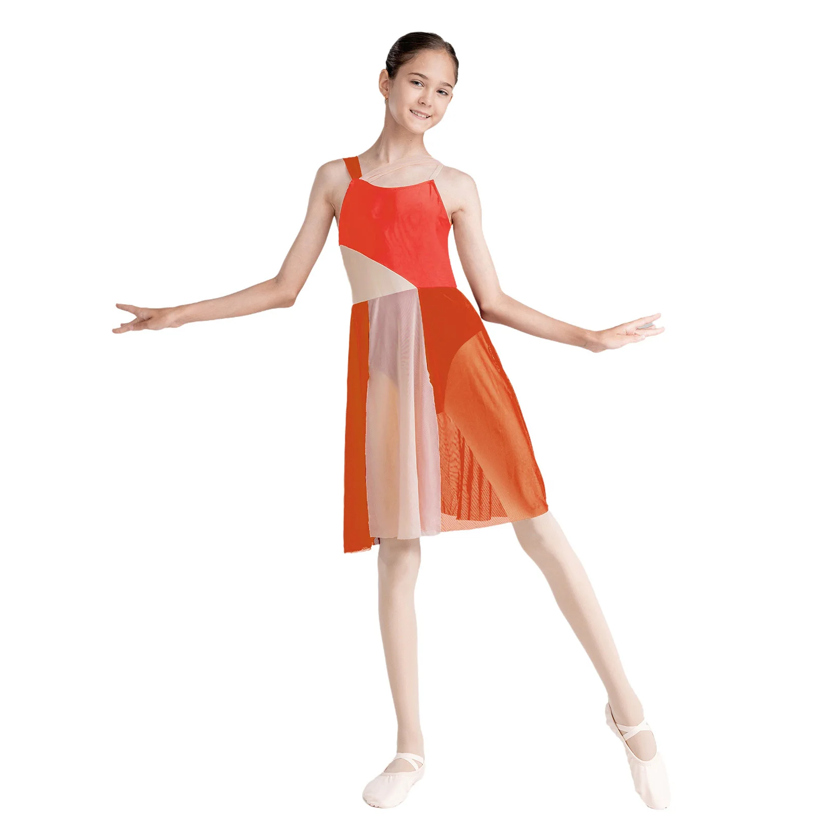 Kids Girls Gymnastics Leotard Wrap Skirt Ballet Lyrical Jersey Dance Dress Contemporary Dancewear Sheer Mesh Chiffon Dance Dress
