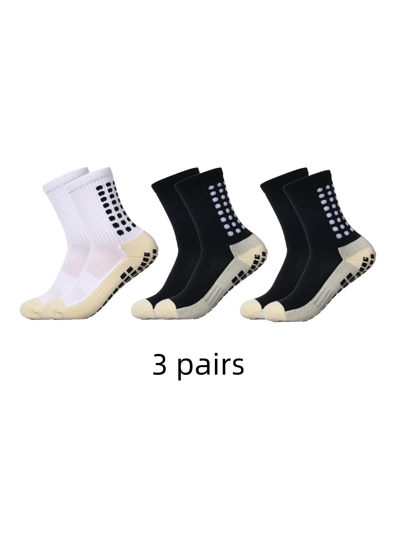 3 pairs of classic mid length football socks for children and women\'s anti-skid socks, sweat absorbing towel bottom sports socks