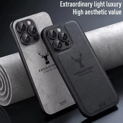 Deer Fabric Cloth Texture Len Protection Case for iPhone 11 12 13 mini 14 15 16 Pro MAX Plus Anti-Sweat Shockproof Phone Cover