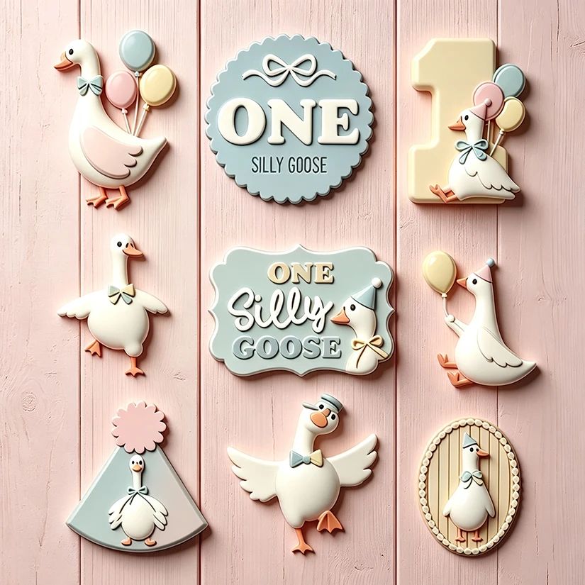 One Silly Goose 1st Birthday Silicone Sugarcraft Mold Resin Tools Cupcake Baking Mould Fondant Cake Decorating Tools