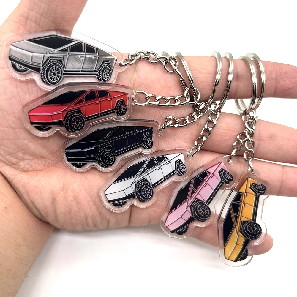 Llavero acrílico creativo para hombre y mujer, para camioneta Tesla, llavero Cybertruck