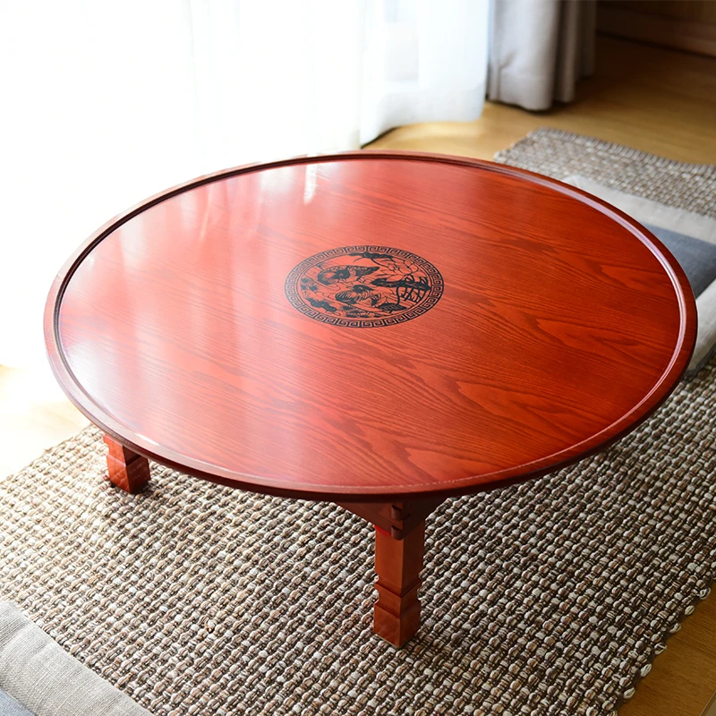 80x80cm Round Korean Folding Table – Traditional Low Dining Table with Sturdy Frame, Compact & Space-Saving Design Low Table