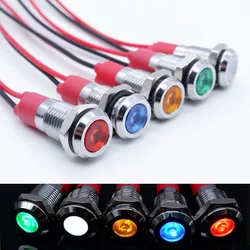 Metal Indicator Light 6mm 8mm 10mm 12mm With Wire LED Lamp Warning Signal Lamp 3-6v 12-24v 110-220V Red Green Blue White Orange