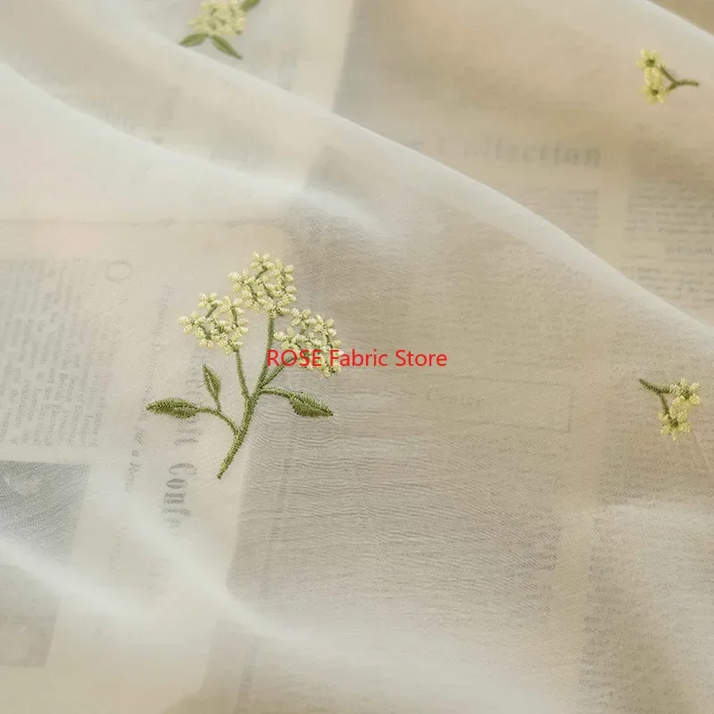 Flowers Embroidered Soft Light Apricot tulle chiffon Fabric For Spring Summer Wedding Dress Clothing Sling Skirt Designer Fabric