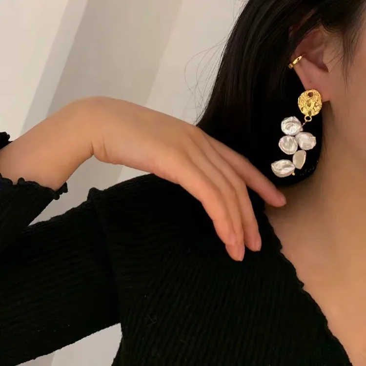 

Glam Real Baroque Pearl Geo Statement Clip Earring Women Jewelry Punk Party Gown Brincos T Show Runway Rare Korean Japan