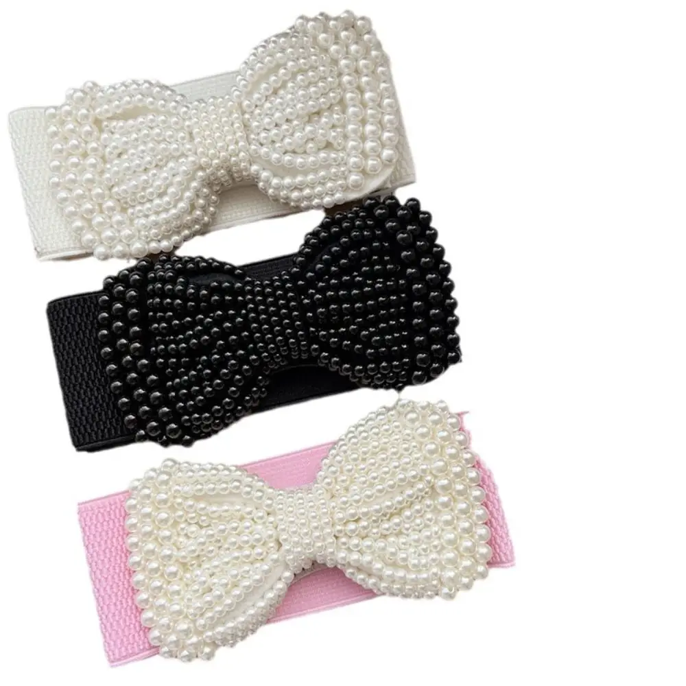 

Изысканный эластичный пояс с жемчужным бантом, повседневный поясной ремень, широкие поясные ремни для женщин