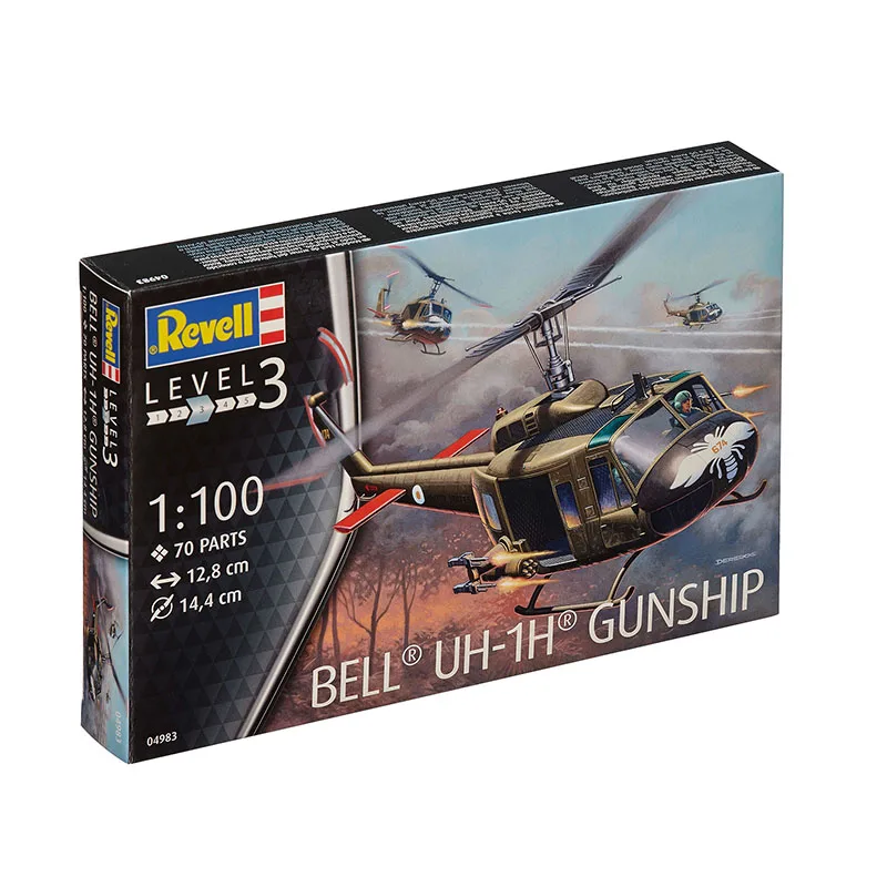 Revell 04983 1/100 Scale Model Bell UH-1H Gunship Helicopters Assembly Model Building Kits For Adults Hobby Collection