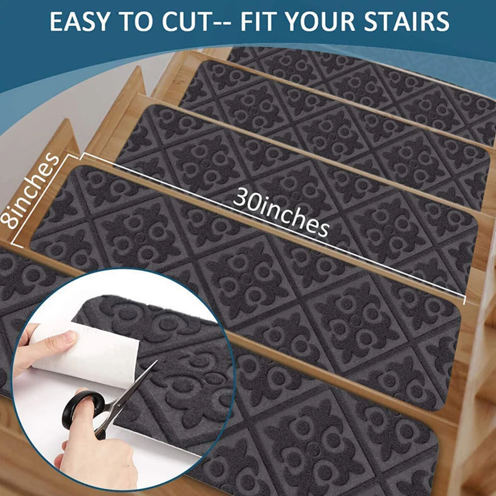 Non Slip Stair Treads Carpet Mats for Wooden Steps Stair Runner Indoor Rugs Mats Pads Glue Free Self-adhesive Stair Mat