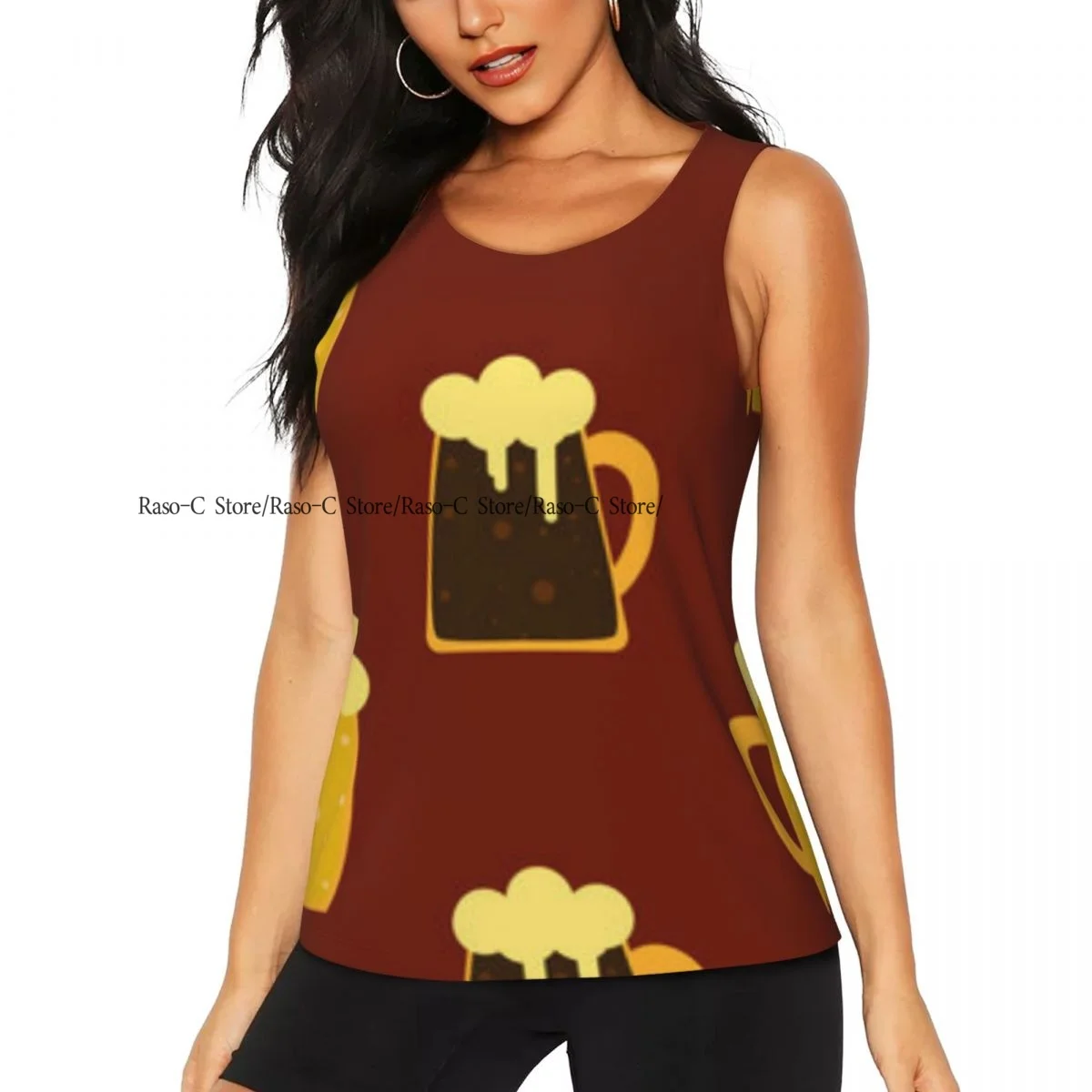 

Women's Sleeveless Yoga Tank Top Glasses Of Beer Mug With Foam Quick Dry Running Training Sports Vest Yoga Shirts