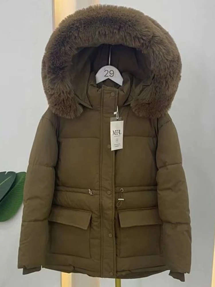 Women Slim Warm Coats Clothes Down Female Winter Big Pockets Parkas Overcoat 2025 New in Winter Hooded Drawstring Puffer Jacket