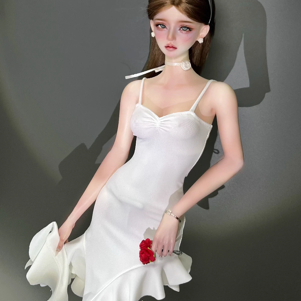 

1/4 1/3 кукольная одежда, нерегулярное платье на подтяжках для куклы Bjd 45/60 см, платье с рюшами по краям, длинная юбка, аксессуары для кукол, без куклы