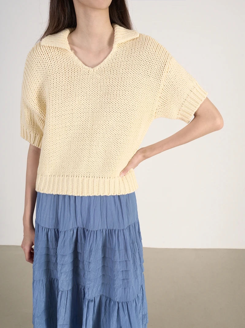 

LANVIVIER Heavyweight Chunky Needle Texture Versatile Loose oulder Drop ort Sve Patchwork Collar ort Knitted Sweater