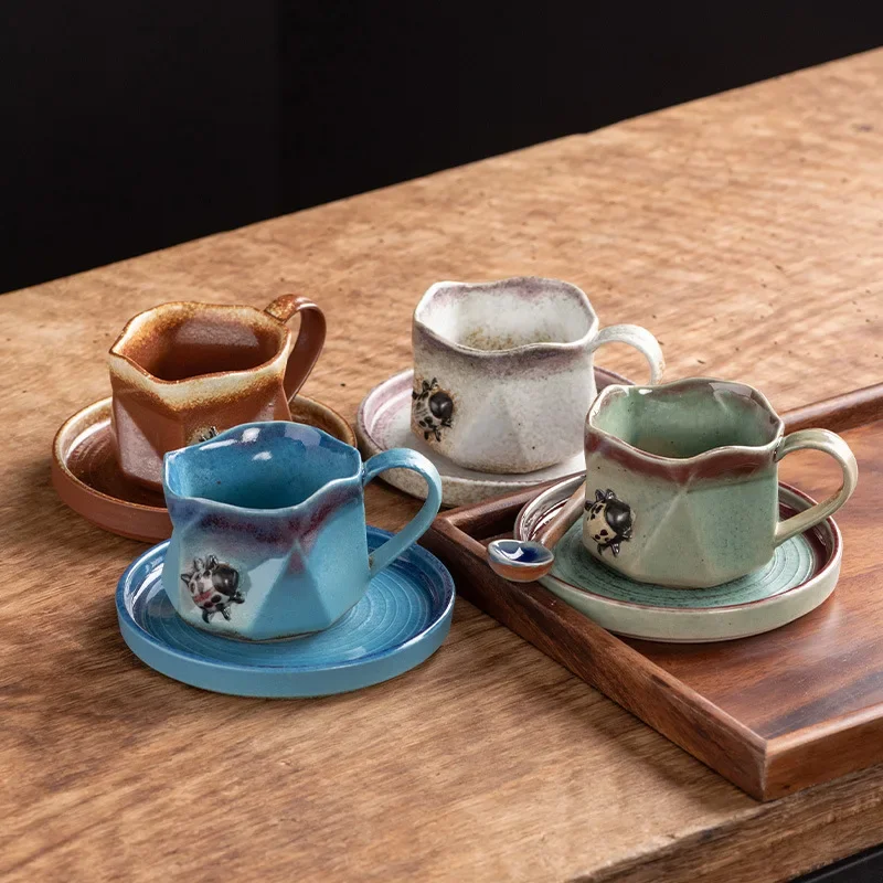 Retro Kiln Baked Coffee Set, Ceramic Cup, Small Capacity, Afternoon Tea Concentrated Coffee Cup, Creative Beetle Water Cup