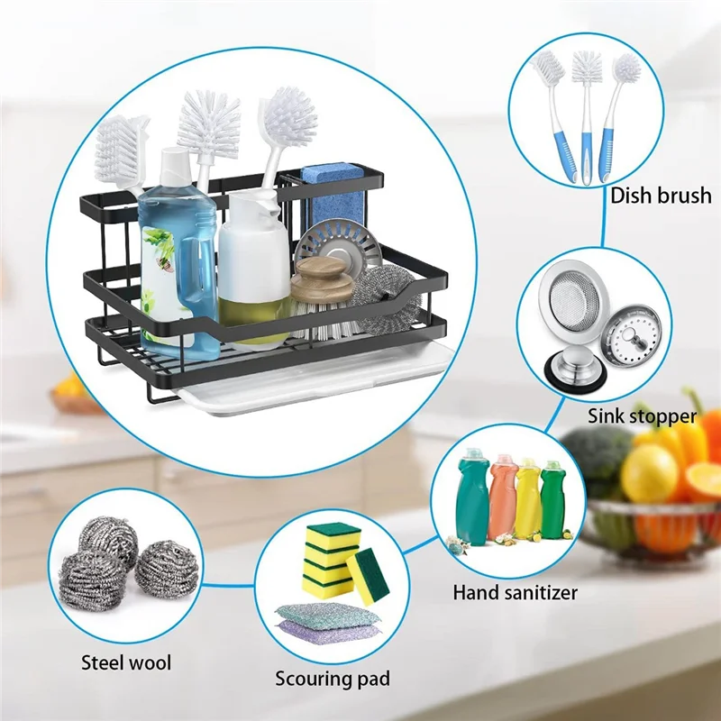 

AED4-Kitchen Sink Storage Rack Stainless Steel Kitchen Sink Countertop Storage Holder Multifunction Sponge Towel Drain Holder