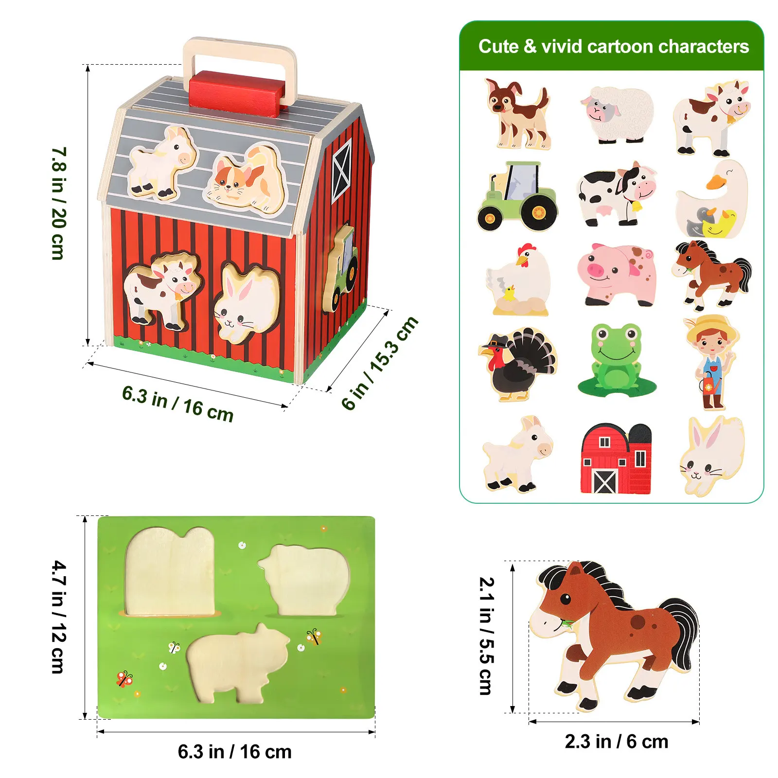 Wooden Farm Animal Set for Toddlers Natural Wood Barn Playset Smooth Rounded Edges Learning Toy Ages 2 to 5