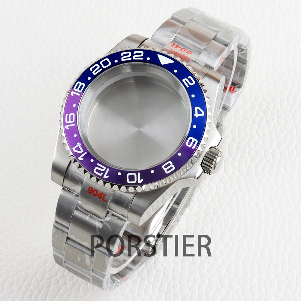 الفضة 40 مللي متر NH35 ساعة حالة الياقوت الزجاج ل Seiko NH34 NH35 NH36 NH38 حركة الفرعية GMT يخت ماستر نحى المحار سوار