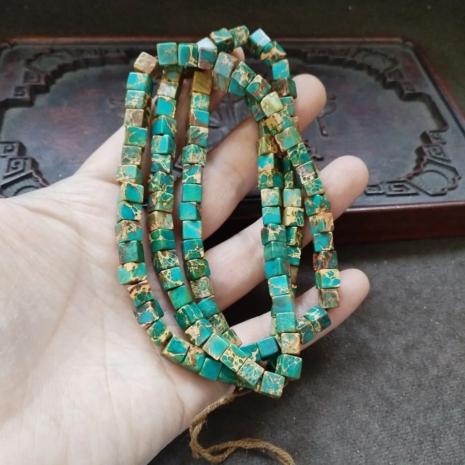 Vintage Turquoise Square Cube Beads Green Stone Mini Square Loose Bead Strand  Bracelet Necklace Ethnic Jewelry Making Supplies