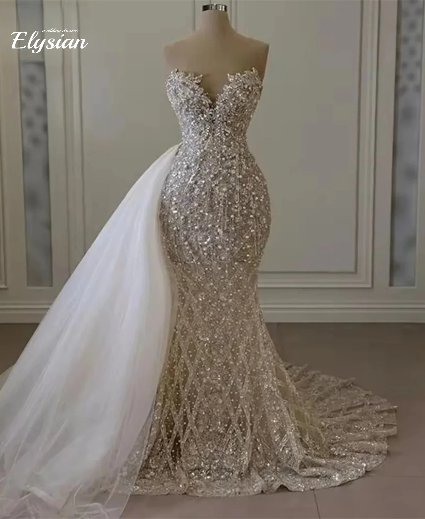 diamond sparkly mermaid wedding dress Azazie Yoki Please compare with the details before buying 2025 Luxury Diamonds Glitter Sheer