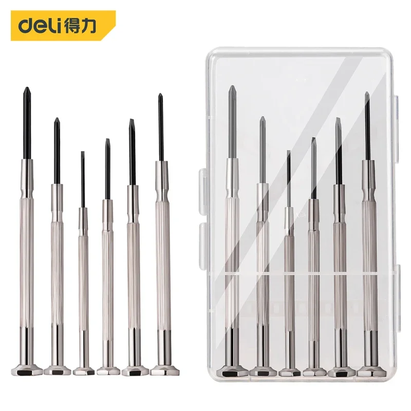 Deli 6 PCS Mini Screwdriver Sets for Mobile Phone Computer Laptop Glasses Watch Multifunctional Electrician Repair Hand Tool Set