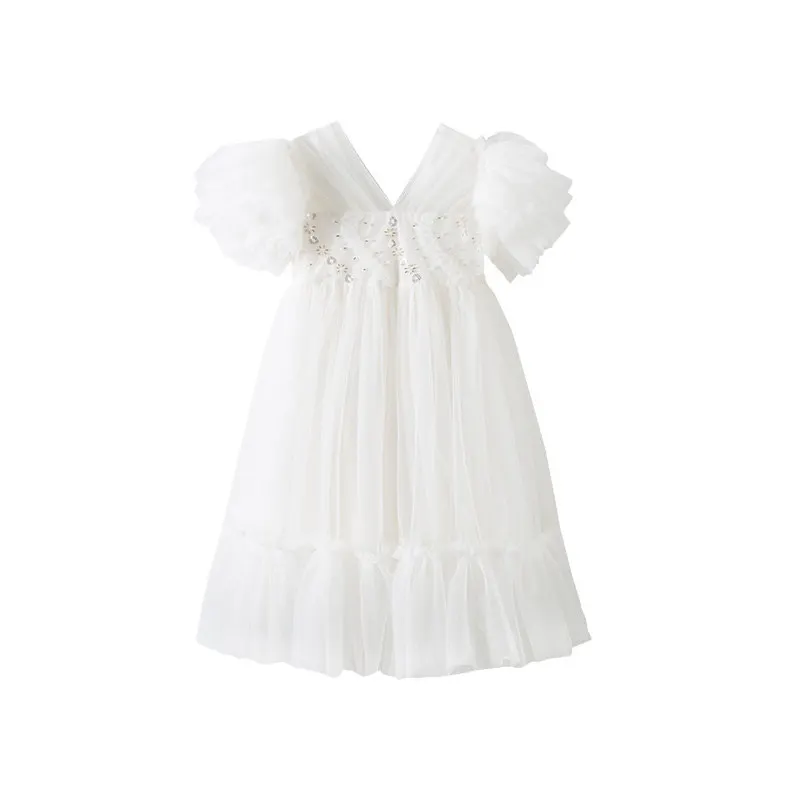 Robe de Soirée de Mariage pour Fille, Tenue Tendance, Couleur Champagne, Maille, Manches à Volants, Costume pour Bébé de 4, 5, 7, 9, 11 ans, Été 2024