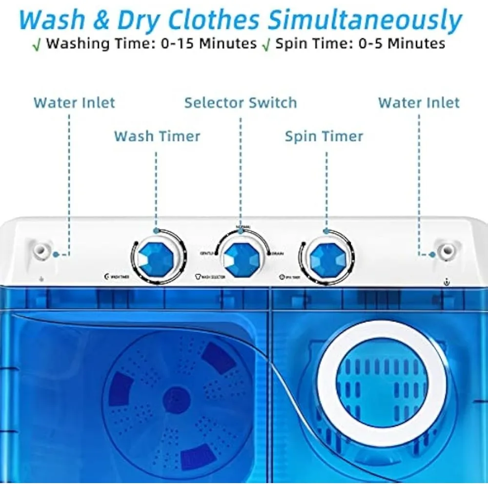 Portable Washing Machine, 2 in 1 Washer and Spinner Combo, 26lbs Capacity 18 lbs Washing 8 lbs Spinning, w/Timer Control