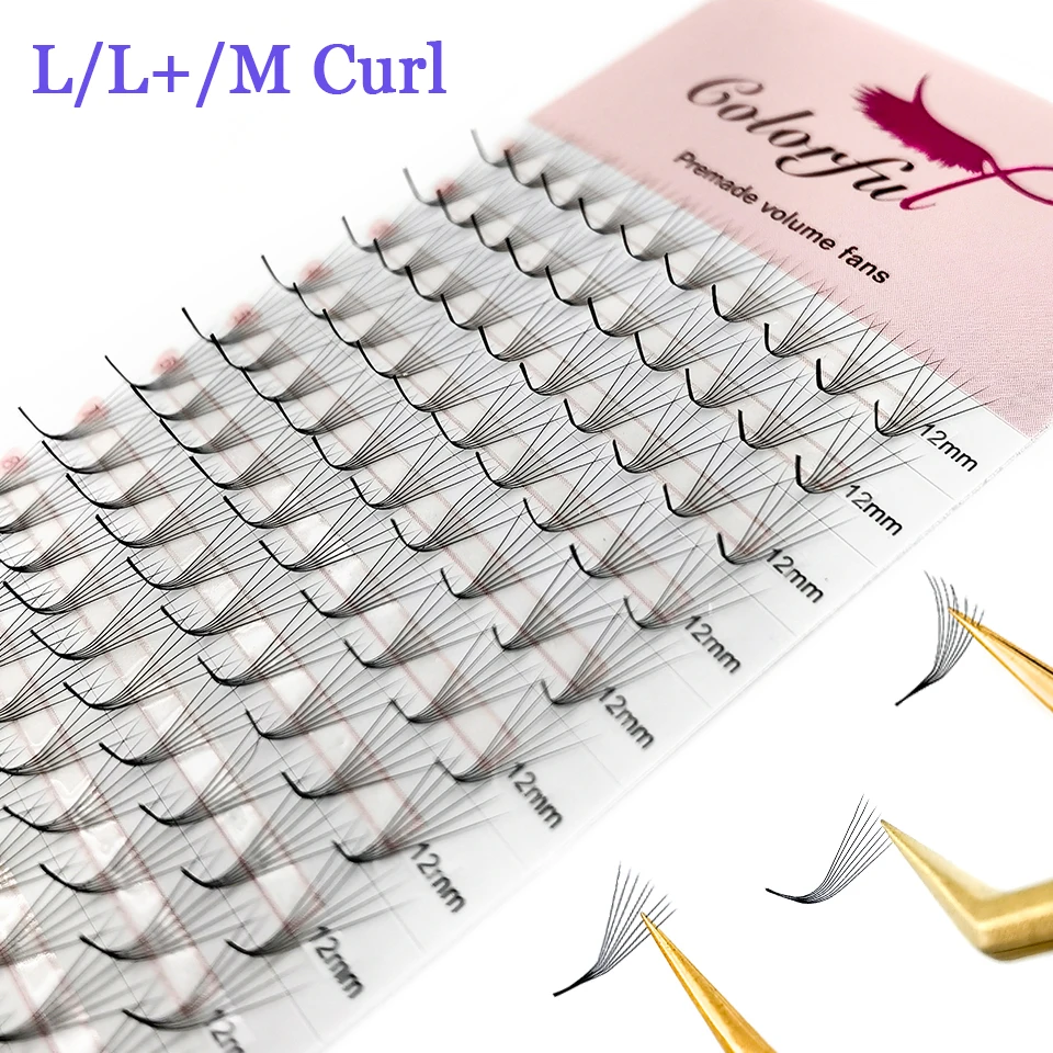 Colorful L M L+ C D Curl Premade Volume Eyelash Extension 5D 10D 12D Thin Pointy Base Slim Sharp Narrow Stem Russian Volume Lash