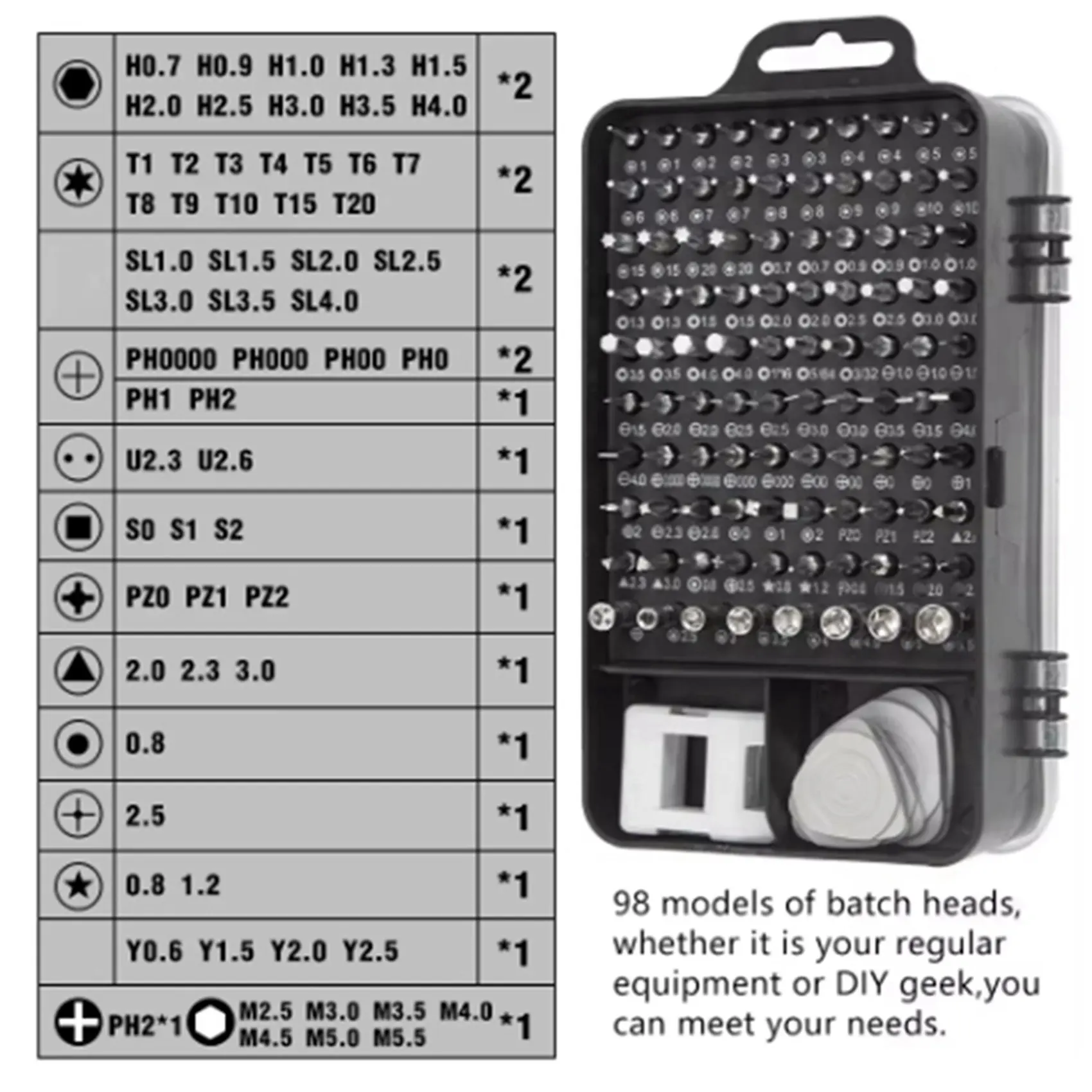 A98E-2X 115-In-1 Precision Screwdriver Set For Electronics PC Laptop Phone Repair Professional Tools Kit