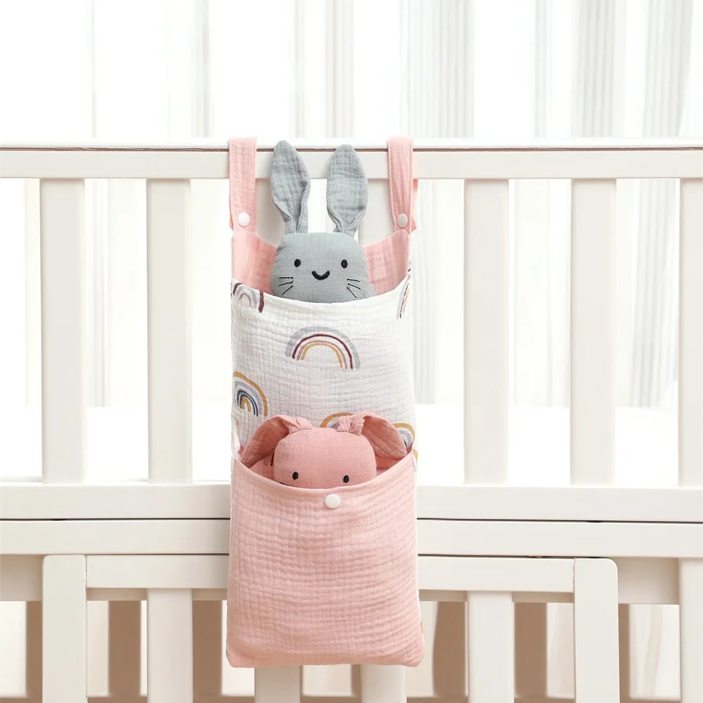 Baby Bed Hanging Storage Bags Cotton Newborn Crib Organizer Toy Diaper Pocket for Crib Bedding Set Accessories Nappy Store Bags