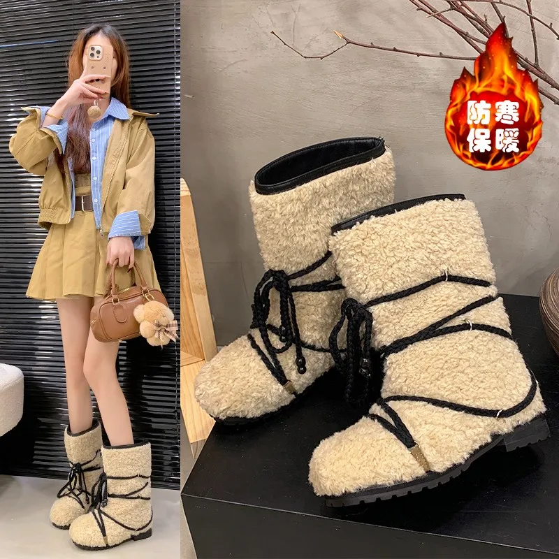 

Thin-strip Women's Winter Wear Plus Fleece Thickened Warm Snow Boots Simple Non-slip Platform Boots