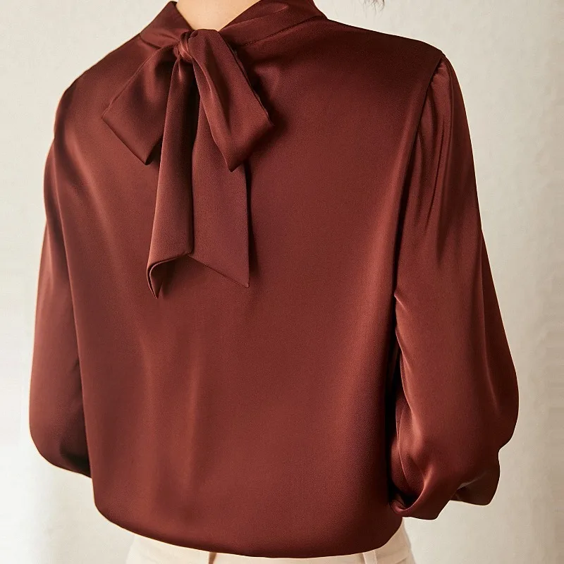 Vintage Women's Blouses Casual Solid Color Tops Fashion Loose Summer French Style Clothing Long Sleeved Korean Satin Women Shirt